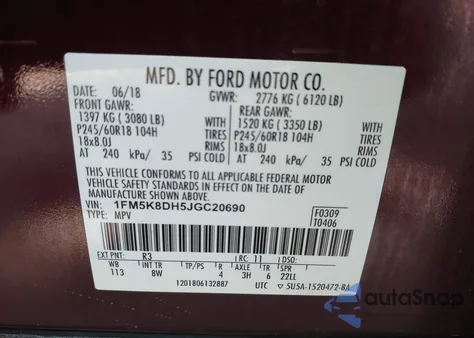 2018 Ford Explorer Xlt z USA, uszkodzony, nr VIN 1FM5K8DH5JGC20690